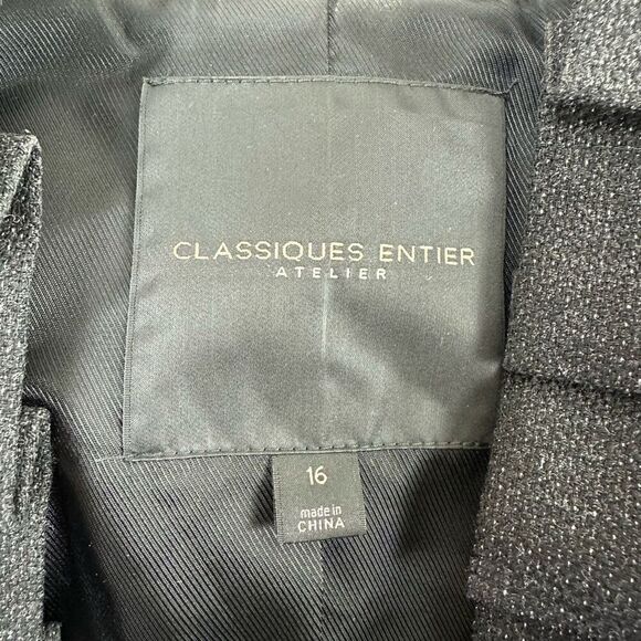 Classiques Entier XL Ruffle Hem Blazer Jacket Gray Tweed Office Professional - Picture 4 of 8